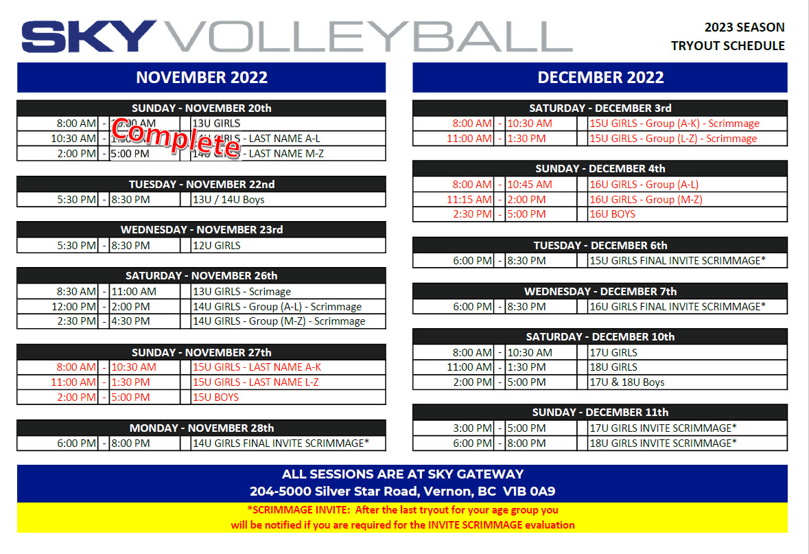 Tryout Schedule - Updated - NOVEMBER 21-3